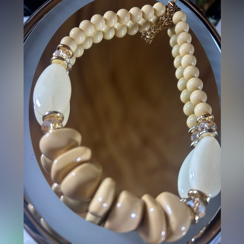 Modern Chunky Earth‎ Tone Statement Necklace | Sculptural Organic Resin Neutral